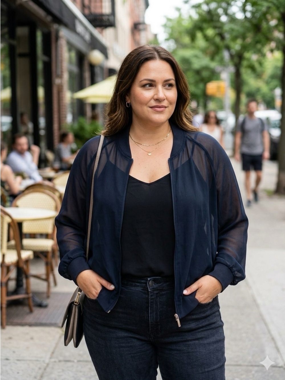 Persona by Marina Rinaldi Sheer Navy Blue Bomber Jacket Plus Size 2X